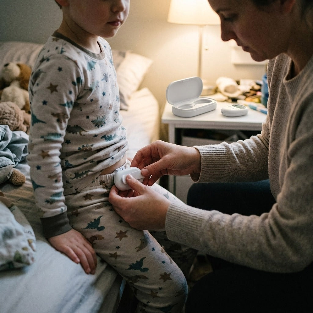 Wireless Bedwetting Vibration Alarm - in use