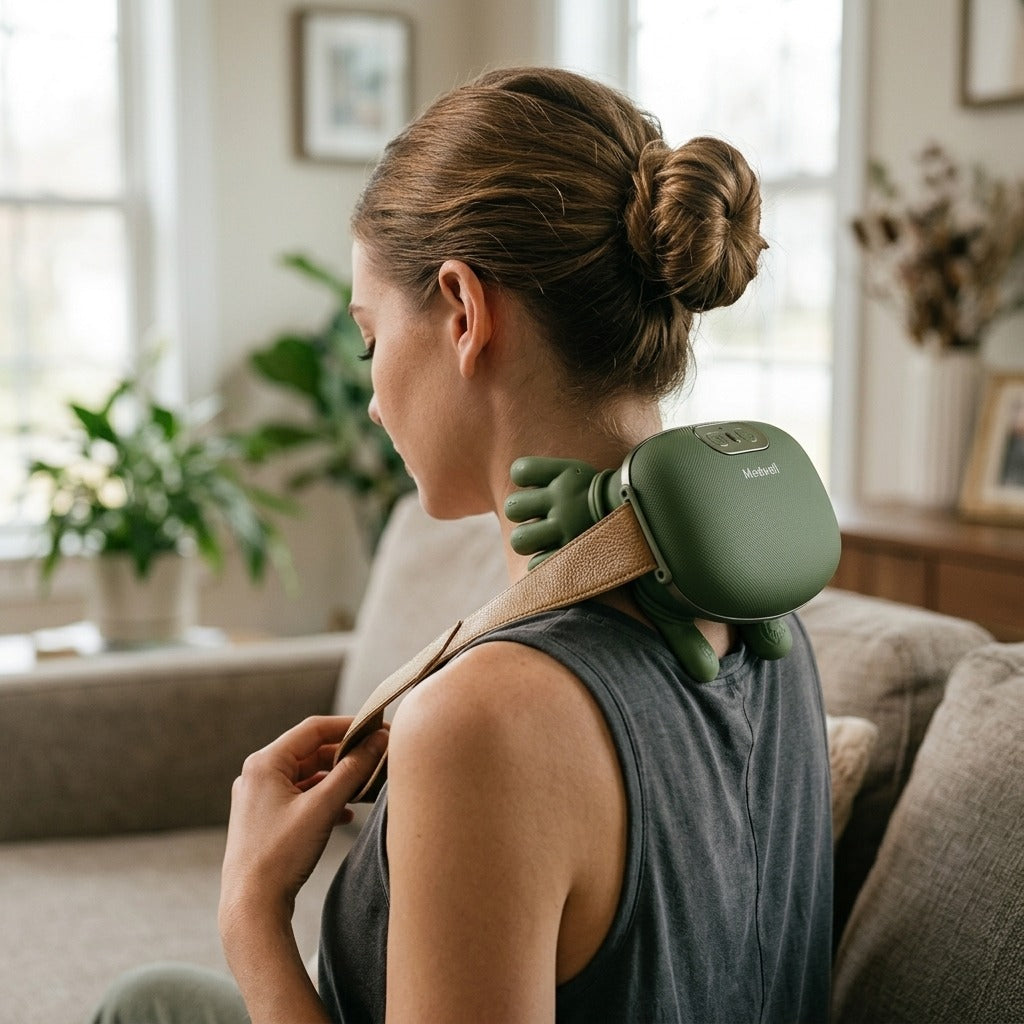Wireless Heated Neck and Shoulder Massager - in use