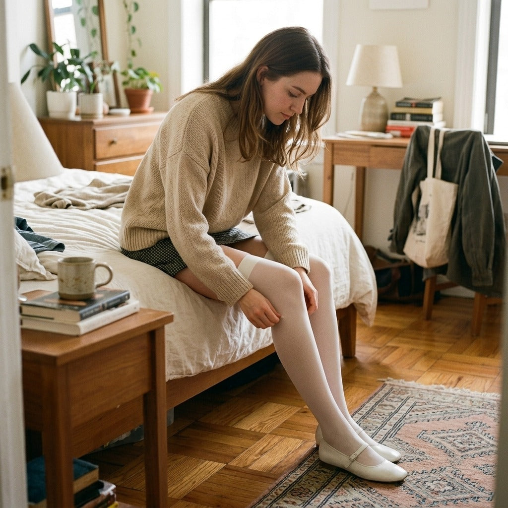 Women’s Over-the-Knee Stockings, Black or White - at home