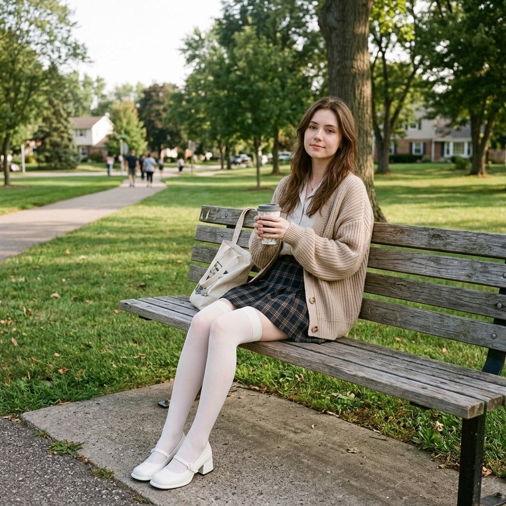 Women’s Over-the-Knee Stockings, Black or White - in everyday life