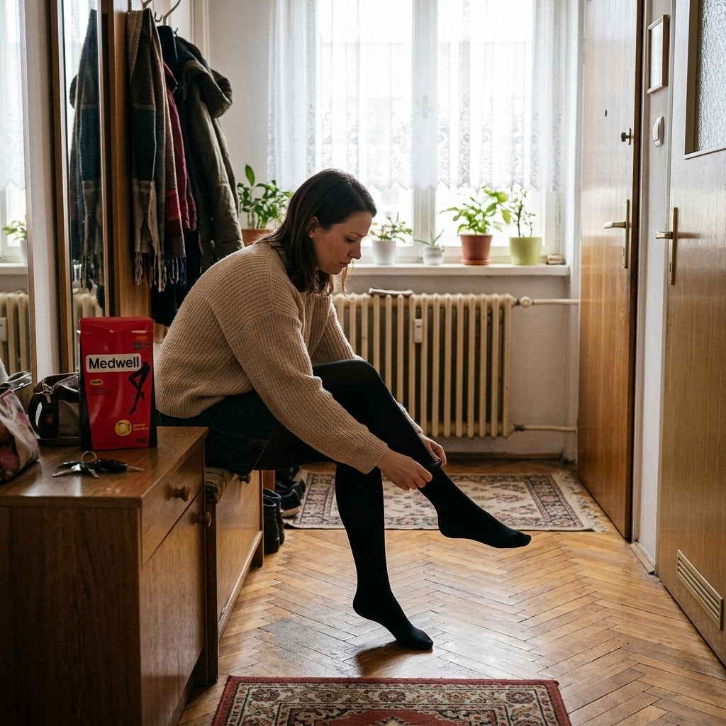 Vékony női kompressziós harisnya - otthon