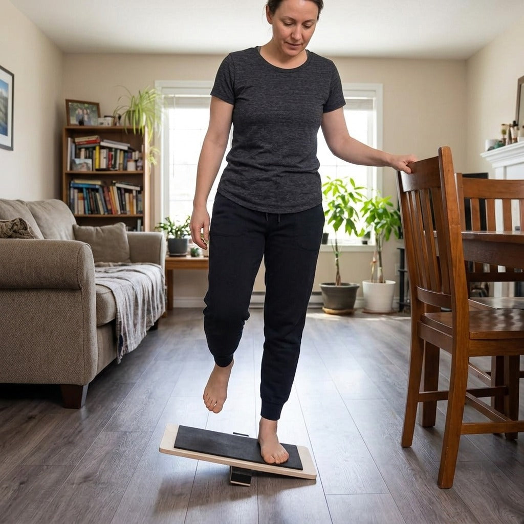 Wooden Ankle Balance Board for Single-Foot Training - in everyday life