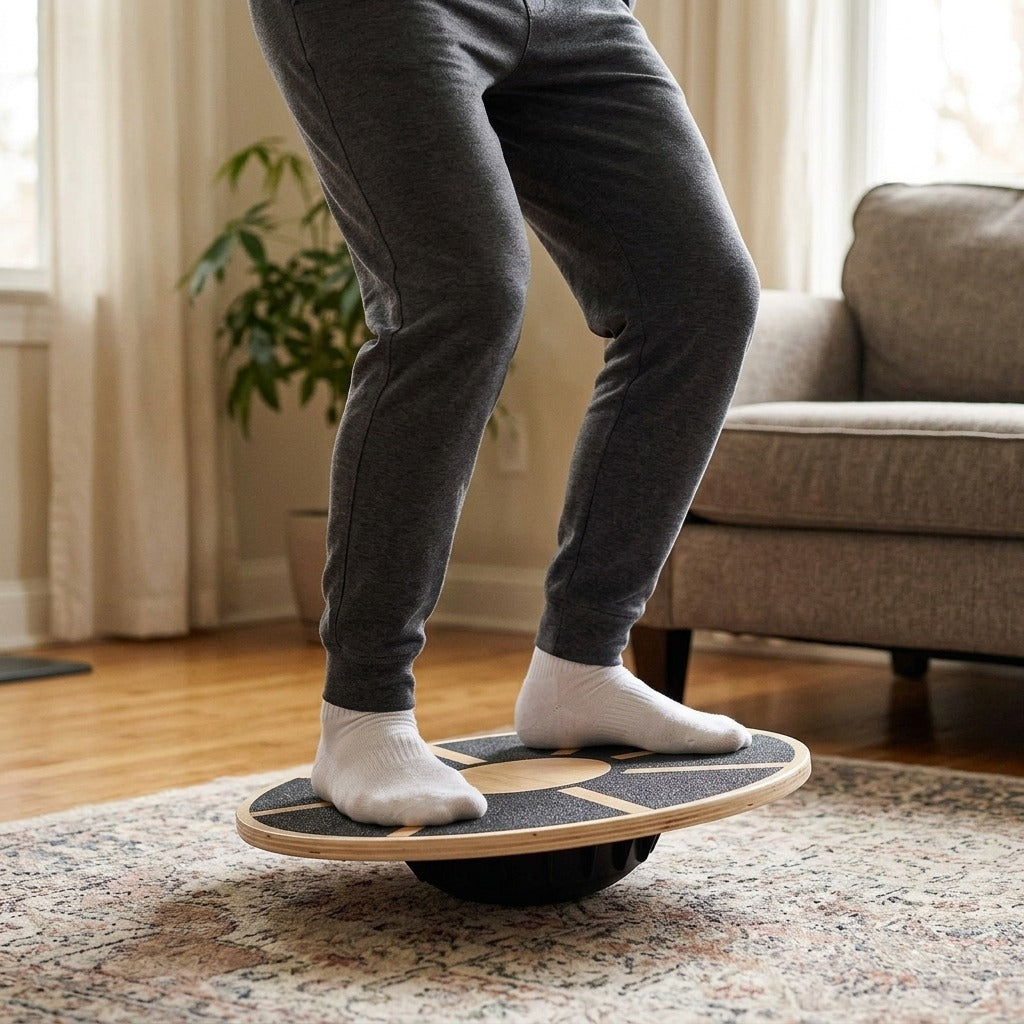 Wooden Balance Board with Rubber Base - in use