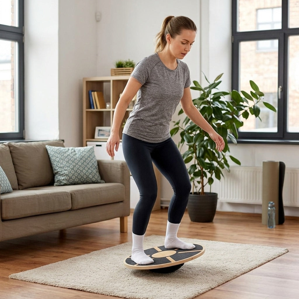 Wooden Balance Board with Rubber Base - at home