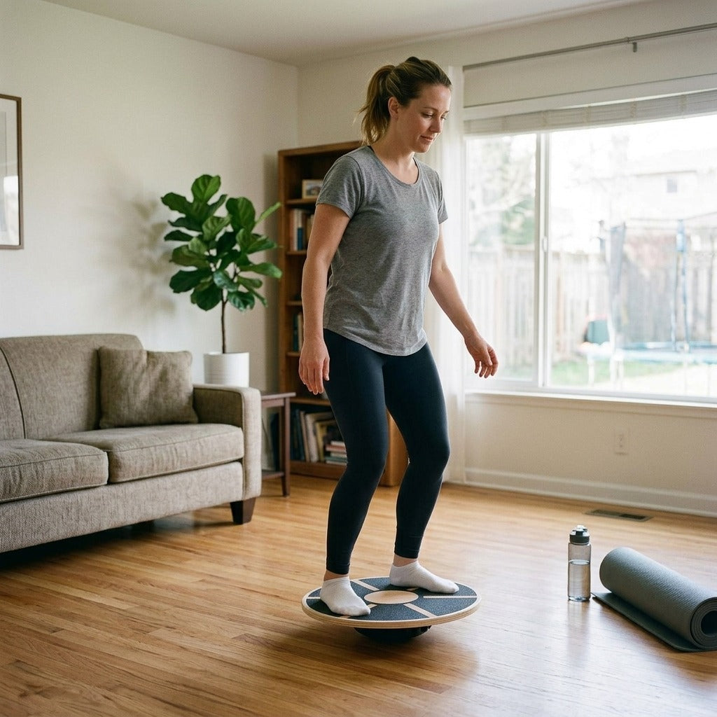 Wooden Balance Board with Rubber Base - in everyday life