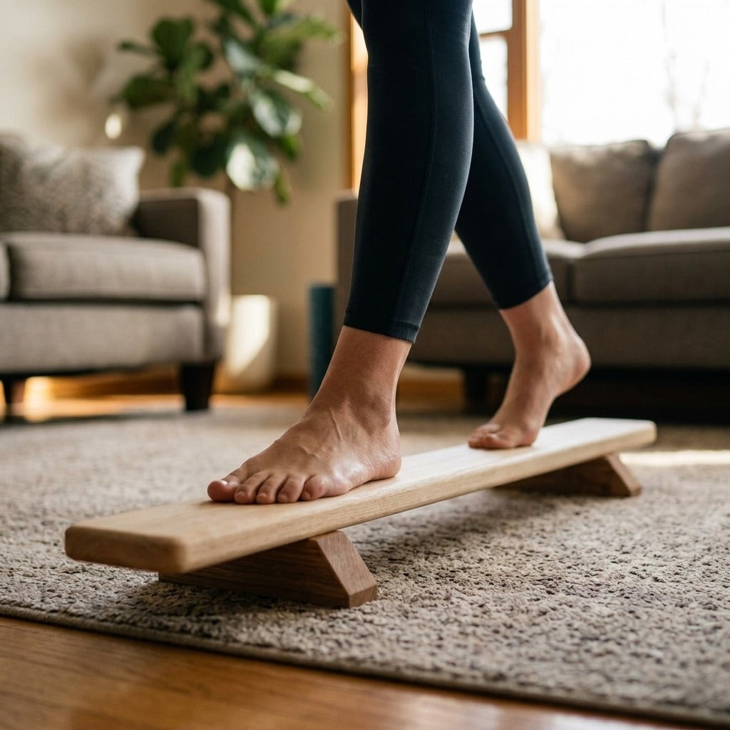Wooden Balance Training Board for Home Exercise - in use