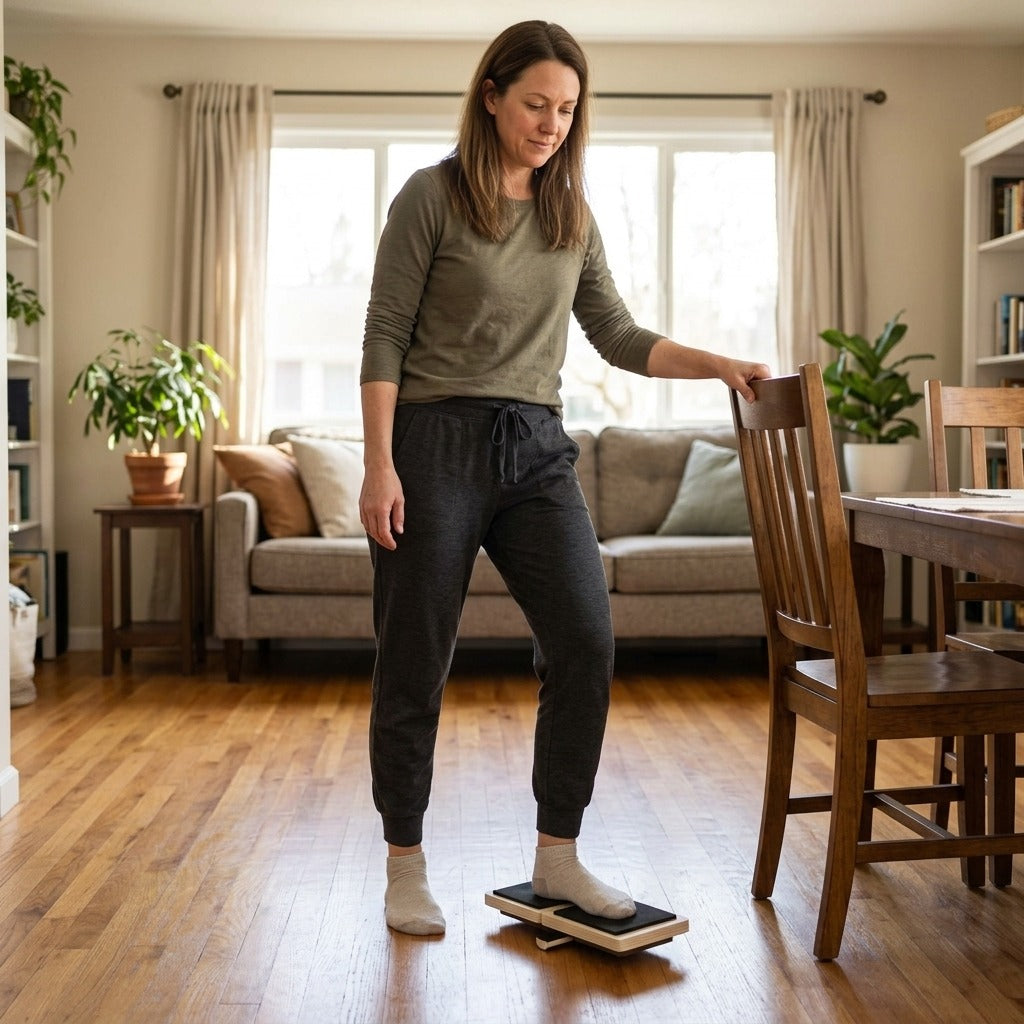 Wooden Single-Foot Ankle Balance Board - in everyday life
