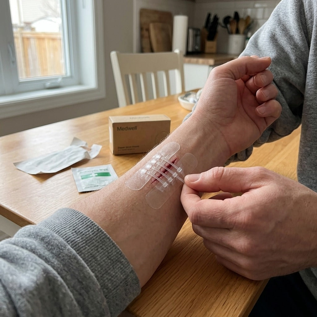 Zipper Wound Closure Patch for Minor Cuts - in use
